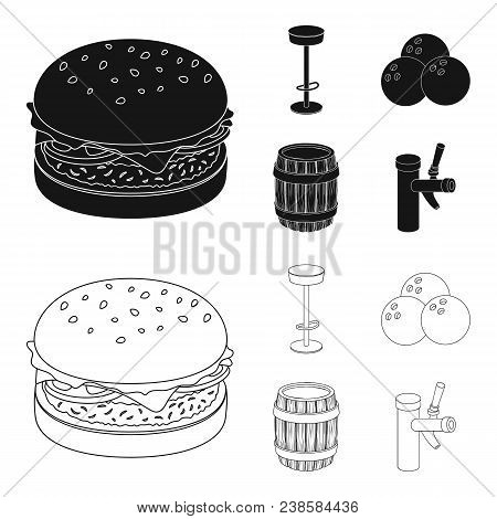 Restaurant, Cafe, Chair, Bowling Ball .pub Set Collection Icons In Black, Outline Style Vector Symbo