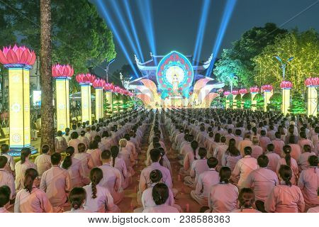 Ho Chi Minh City, Vietnam - January 3, 2018: Buddhists Pray Buddha Amitabha Chickened Oriented Festi