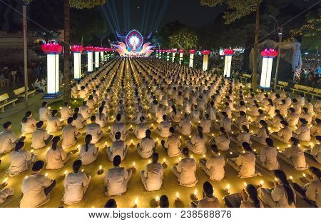 Ho Chi Minh City, Vietnam - January 3, 2018: Buddhists Pray Buddha Amitabha Chickened Oriented Festi
