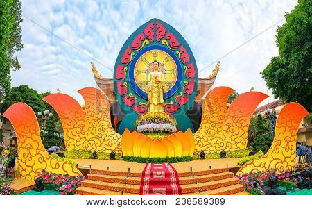 Ho Chi Minh City, Vietnam - January 3, 2018: Buddhists Pray Buddha Amitabha Chickened Oriented Festi