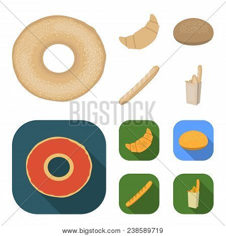 Rye Round Bread, A Croissant, A French Loaf, A Bag Of Bread.bread Set Collection Icons In Cartoon, F