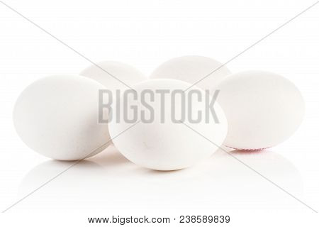 Five White Chicken Eggs Isolated On White Background