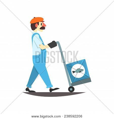 Worker Carring Boxes With Canned Fish On A Cart, Seafood Production, Seafood Production, Fish Indust