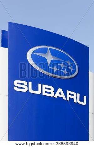 Tilst, Denmark - April 20, 2018: Subaru Logo On A Panel. Subaru Is The Automobile Manufacturing Divi