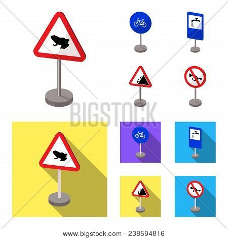 Different Types Of Road Signs Cartoon, Flat Icons In Set Collection For Design. Warning And Prohibit