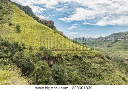 Royal Natal National Park, South Africa - March 15, 2018: An Unidentified Hiker On The Tugela Gorge 