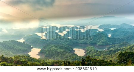 Ta Dung Lake In The Morning When The Sun Rises At The Top Of  Mountain Shines Fog Into Lake Full Of 