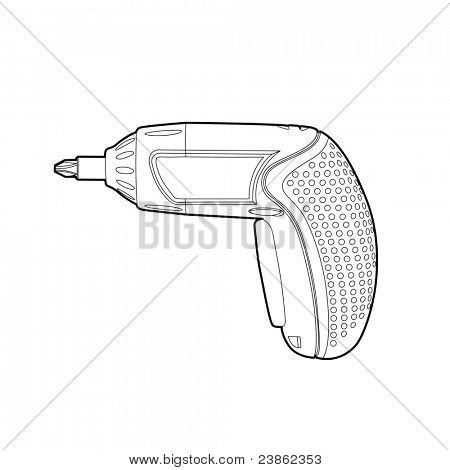 Vector blsck ääriviivat akkuporakone, valkoinen