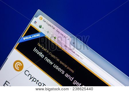 Ryazan, Russia - April 29, 2018: Homepage Of Getcryptotab Website On The Display Of Pc, Url - Getcry