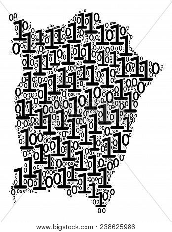 Penang Island Map Collage Icon Of One And Zero Digits In Different Sizes. Vector Digital Symbols Are