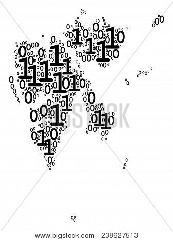 Svalbard Island Map Collage Icon Of Zero And One Symbols In Different Sizes. Vector Digital Symbols 