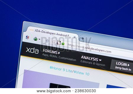 Ryazan, Russia - April 29, 2018: Homepage Of Xda-developers Website On The Display Of Pc, Url - Xda-
