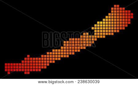 Pixelated Fire Balaton Lake. Vector Geographic Map In Orange Color Tones On A Black Background. Vect