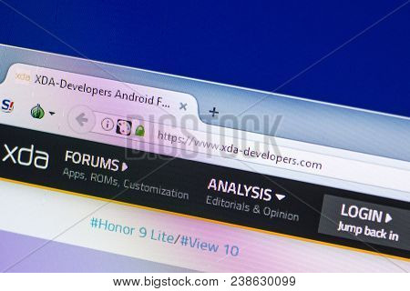 Ryazan, Russia - April 29, 2018: Homepage Of Xda-developers Website On The Display Of Pc, Url - Xda-