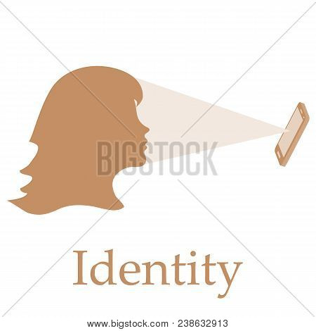 Illustration Of Recognition Of Female Face By Phone. Biometric Verification And Identification. New 