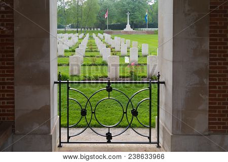 Holten, Netherlands - April 29, 2018: Well Maintained Graves Of Fallen Canadian Soldiers During Ww2 