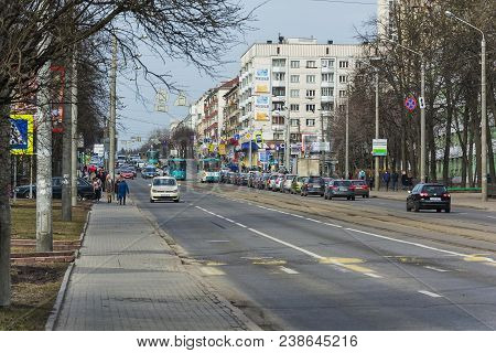 Minsk, Belarus - April 5, 2018: Traffic On Yakub Kolos Street