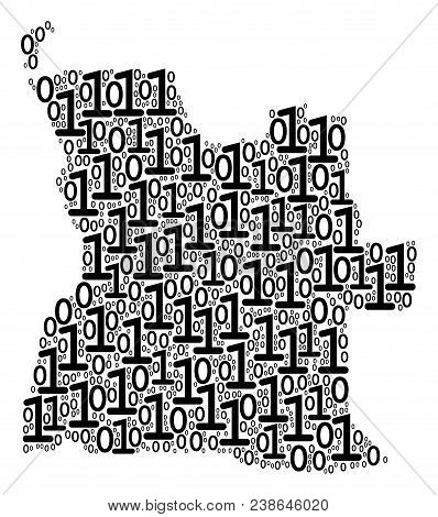 Angola Map Mosaic Icon Of Binary Digits In Different Sizes. Vector Digits Are United Into Angola Map