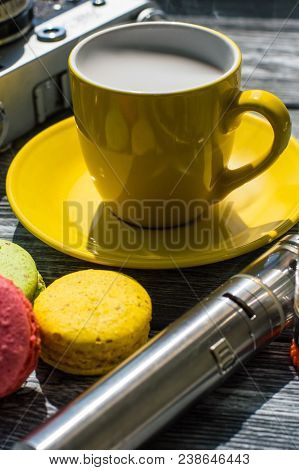 Still Life With E-cig And Jiuce On The Wooden Background
