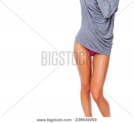 Portrait Of Sexy Brunet Posing In Studio In Red Helmet