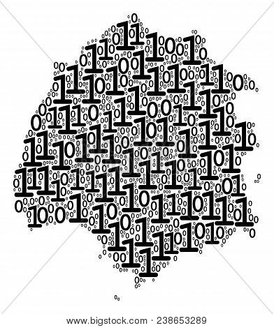 Thassos Greek Island Map Composition Icon Of Zero And One Symbols In Different Sizes. Vector Digital