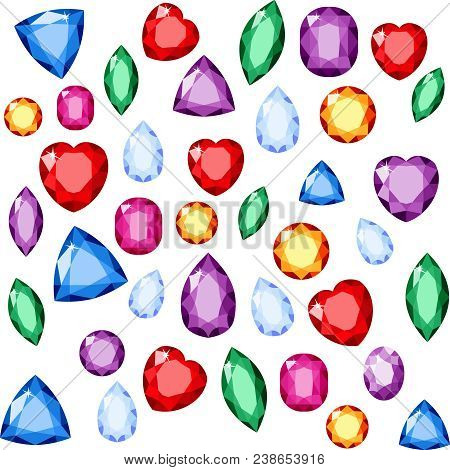 Set Of Realistic Jewels. Colorful Gemstones. Vector Gemstone Illustration On White Background
