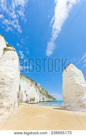 Vieste, Italy, Europe - Giant Chalk Cliffs At The Beach Of Vieste