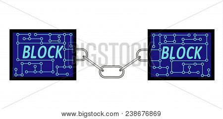 Block Chain Technology  With Chain Between Blocks On White Background , Crypto Currency Block Chain 
