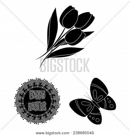 Easter Is A Christian Holiday Black Icons In Set Collection For Design. Easter Attributes Vector Sym
