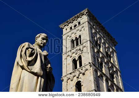 Francesco Burlamacchi Monument Erected In 1863 In The Historic Center Of Lucca, With Ancient Saint M