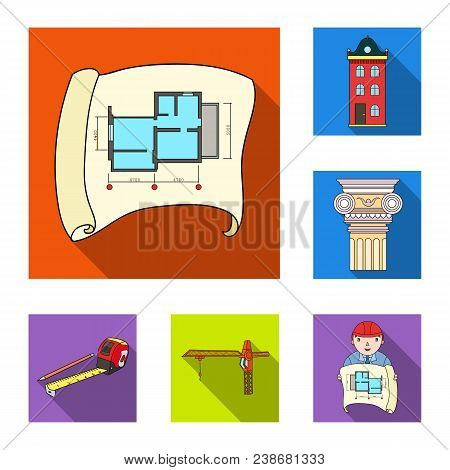 Architecture And Construction Flat Icons In Set Collection For Design. Architect And Equipment Vecto