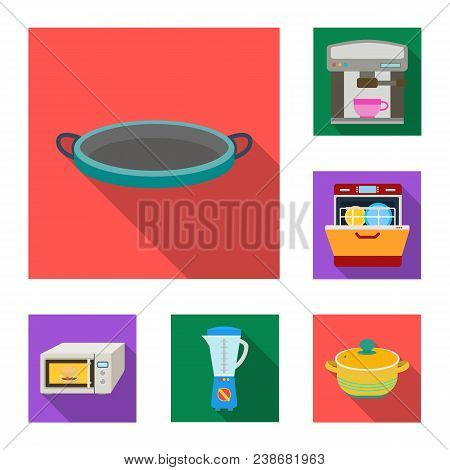 Kitchen Equipment Flat Icons In Set Collection For Design. Kitchen And Accessories Vector Symbol Sto