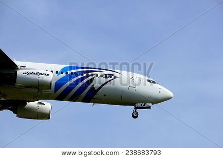 Amsterdam The Netherlands - April, 7th 2018: Su-gel Egyptair Boeing 737-800 Approaching Schiphol Zwa