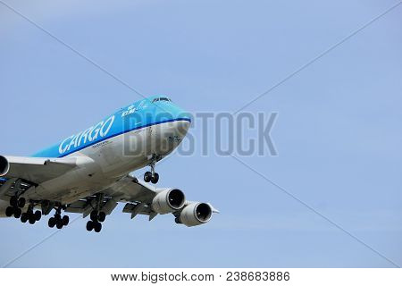 Amsterdam The Netherlands - April, 7th 2018: Ph-ckb Klm Royal Dutch Airlines Boeing 747-400f Approac
