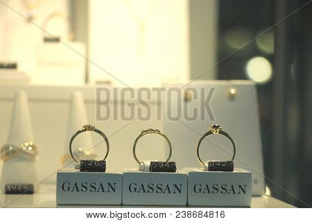 Amsterdam Schiphol Airport, The Netherlands - April 14th 2018: Diamond Engagement Rings And Other Je