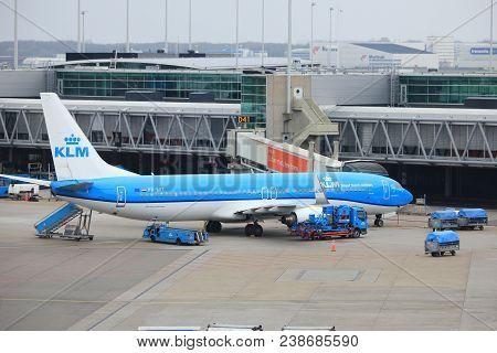 Amsterdam Airport Schiphol  The Netherlands -  April 14th 2018: Ph-bxt Klm Royal Dutch Airlines Boei
