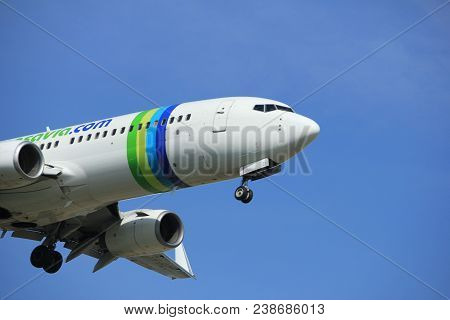Amsterdam The Netherlands - April, 19th 2018: Ph-hzx Transavia Boeing 737-800 On Final Approach To S