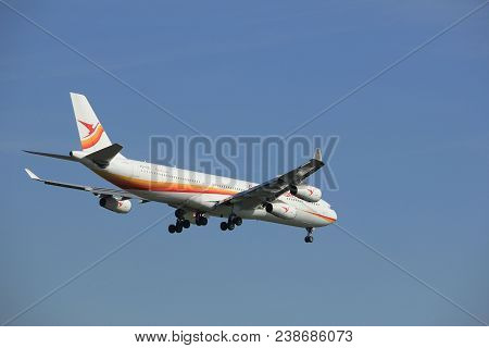 Amsterdam The Netherlands - April, 19th 2018: Pz-tcr Surinam Airways Airbus A340-300 On Final Approa