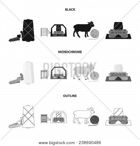 Cotton, Coil, Thread, Pest, And Other  Icon In Black, Monochrome, Outline Style. Textiles, Industry 