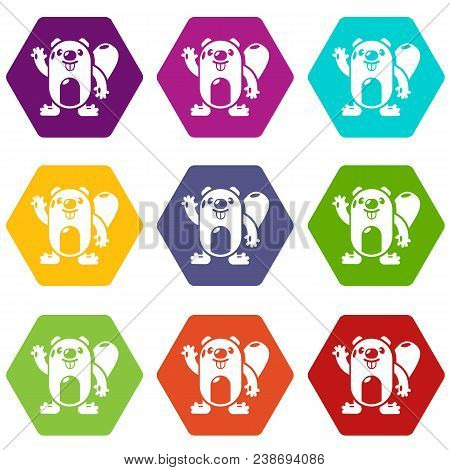 Beaver Icons 9 Set Coloful Isolated On White For Web