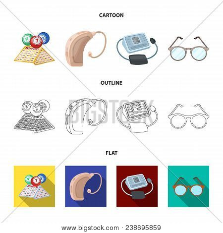 Lottery, Hearing Aid, Tonometer, Glasses.old Age Set Collection Icons In Cartoon, Outline, Flat Styl