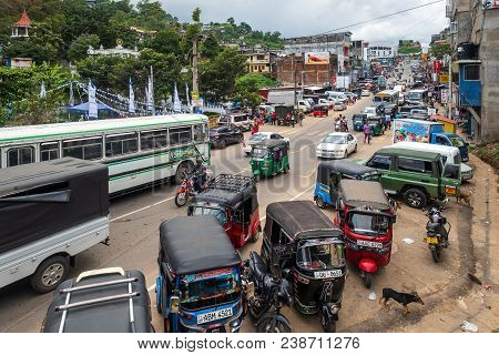 Bandarawela, Sri Lanka - April 11 2018: Noisy Street Of The Second Largest Town In The Badulla Distr