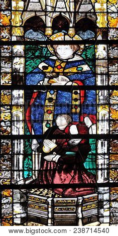 PARIS, FRANCE - JANUARY 04: Saint Severin, stained glass window in Saint Severin church in Paris, France on January 04, 2018.