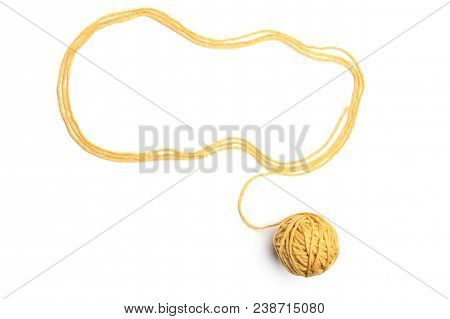 Cloud Made Of Yellow Thread And Thread Ball  Isolated On White Background. Cotton Thread Ball With E