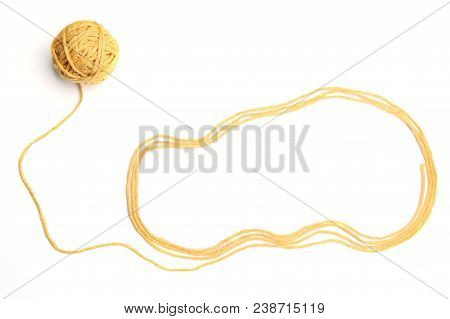 Cloud Made Of Yellow Thread And Thread Ball  Isolated On White Background. Cotton Thread Ball With E