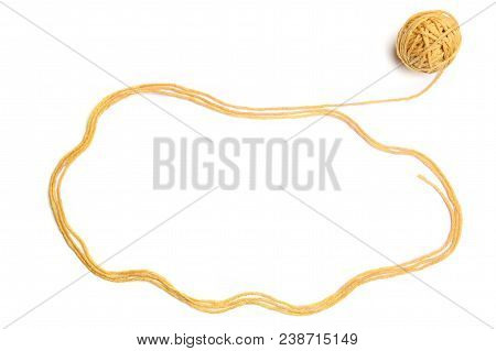 Cloud Made Of Yellow Thread And Thread Ball  Isolated On White Background. Cotton Thread Ball With E