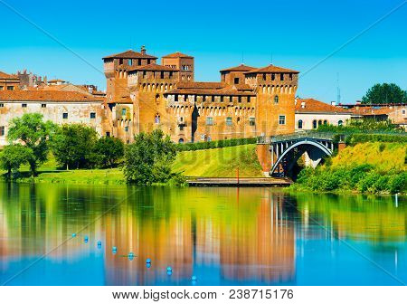 Mantova - August 2017, Italy: Castle Of Saint George Reflected In Water. One Of The Main Landmarks I