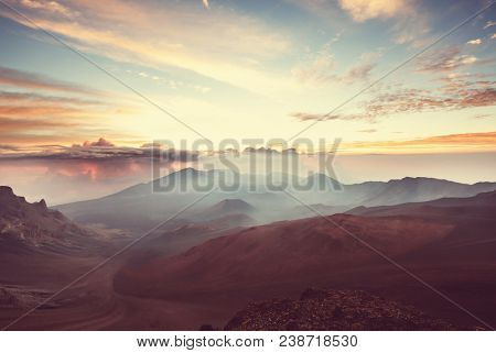 Beautiful sunrise scene  on  Haleakala volcano, Maui island, Hawaii