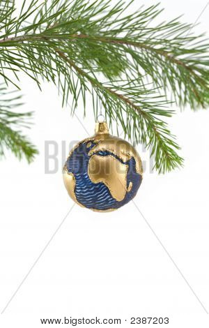 Globe bleu et or Noël ornement montrant Europe, Afrique