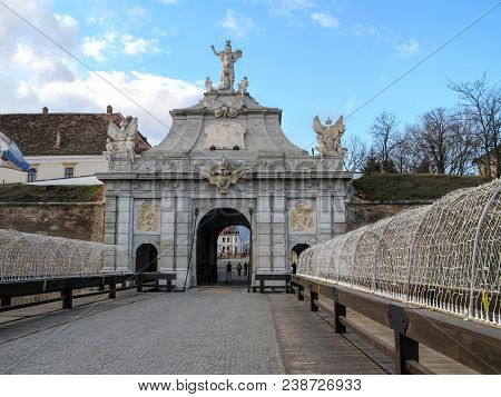 Alba Iulia, Romania, December 20, 2014. Medieval Fortress And Historical Site In Alba Iulia, Transyl